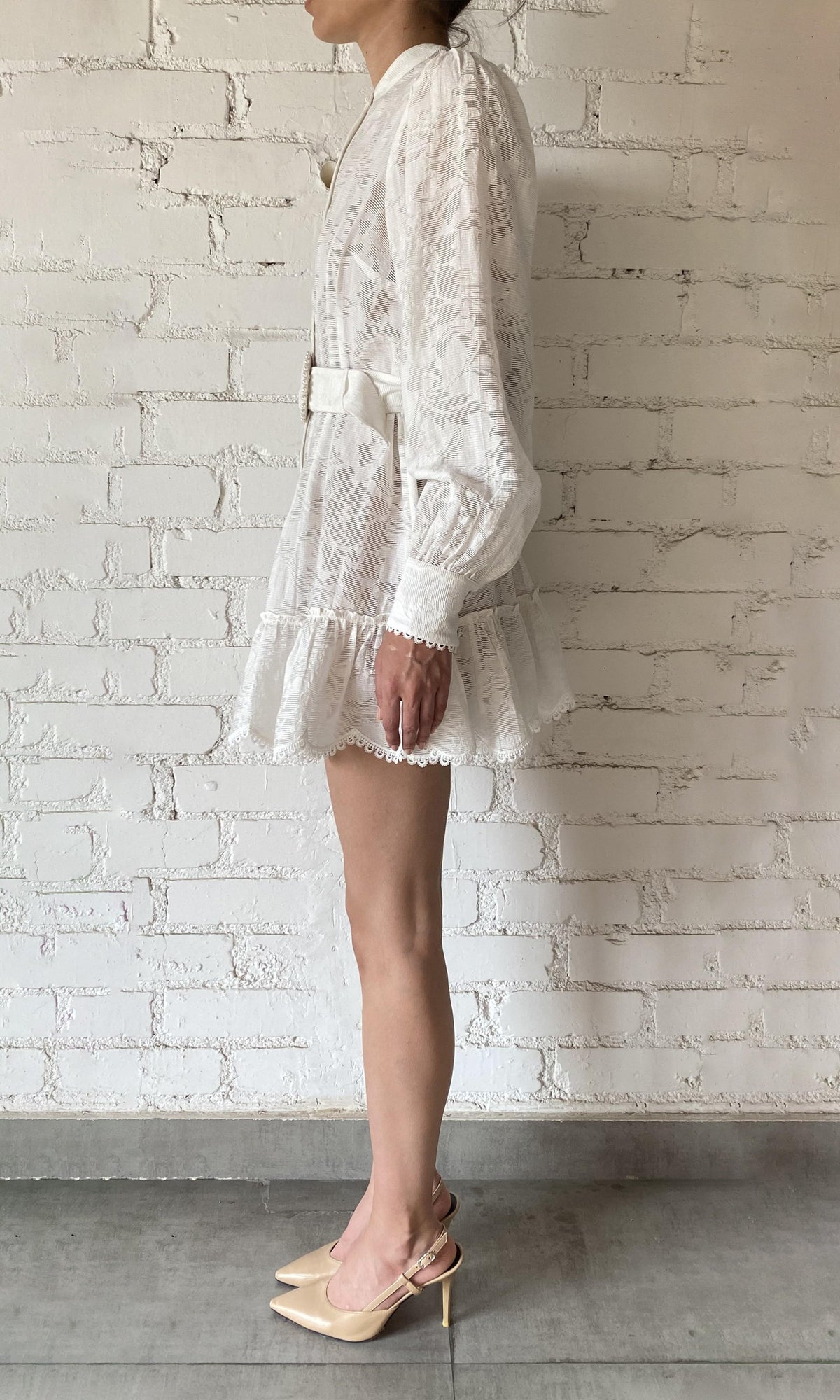 Hemant And Nandita | Ilara Viscose Nylon Jacquard Short Dress | White