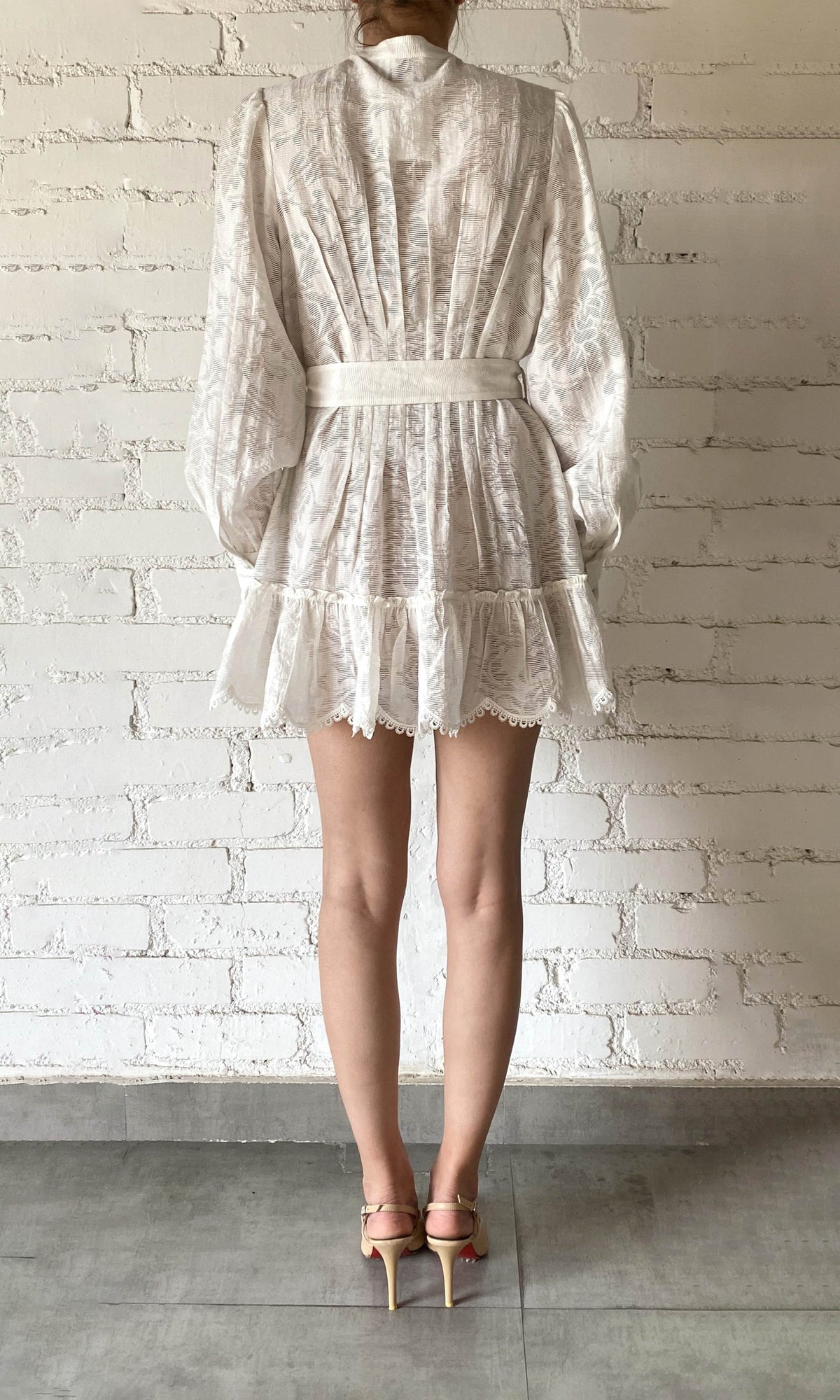 Hemant And Nandita | Ilara Viscose Nylon Jacquard Short Dress | White