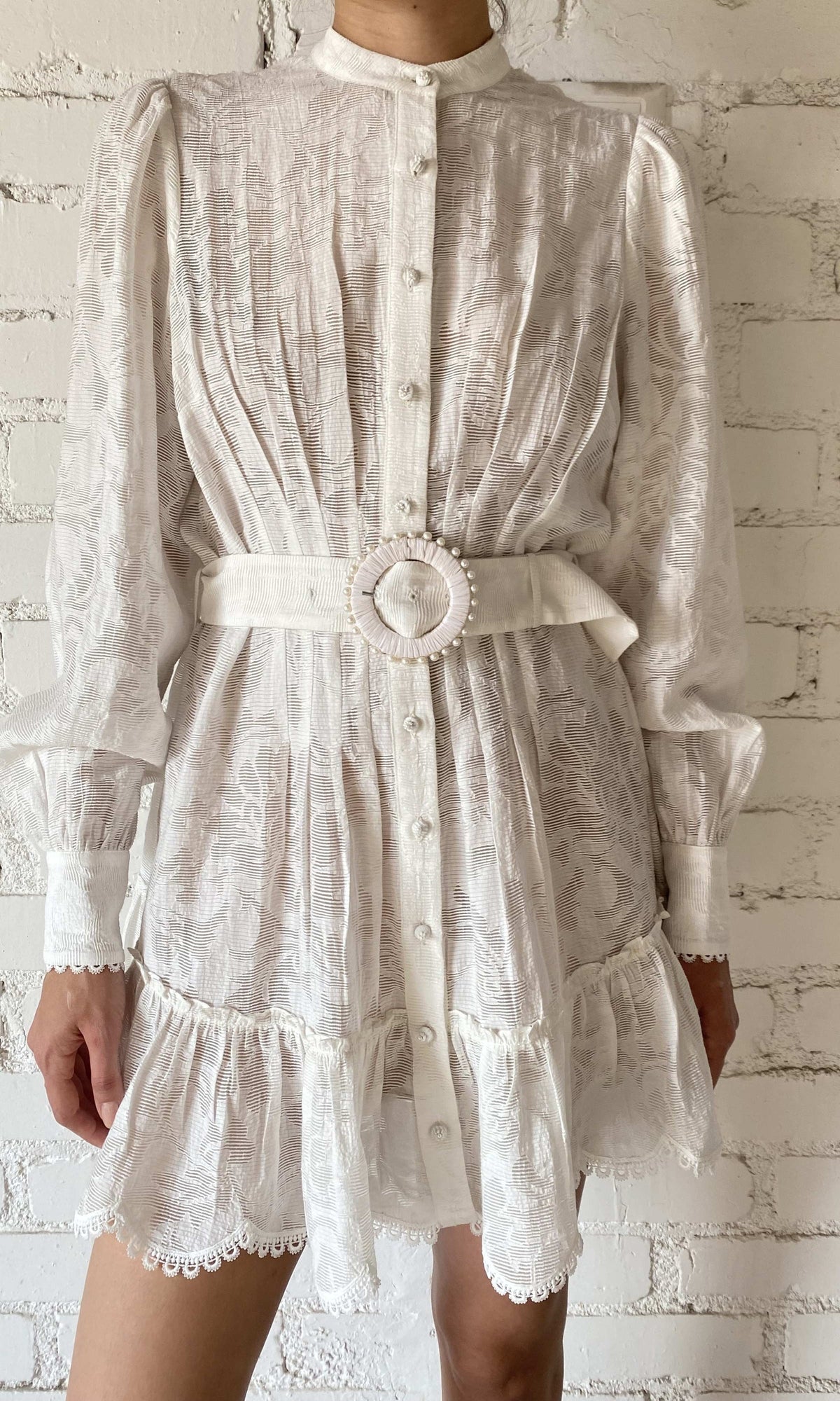 Hemant And Nandita | Ilara Viscose Nylon Jacquard Short Dress | White