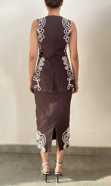 Womens | Ilaya Linen Cotton Midi Skirt | Brown