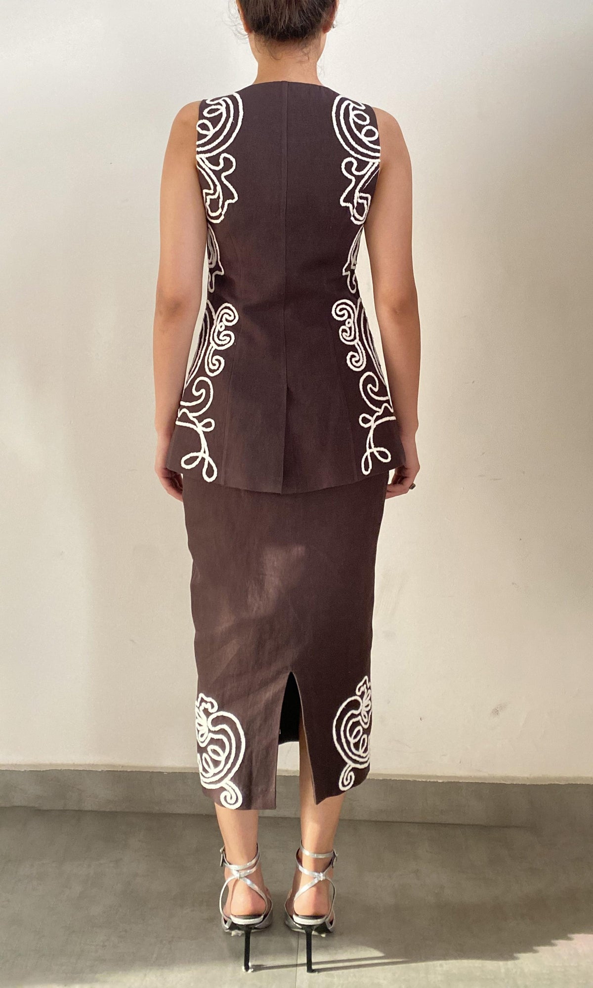 Womens | Ilaya Linen Cotton Midi Skirt | Brown
