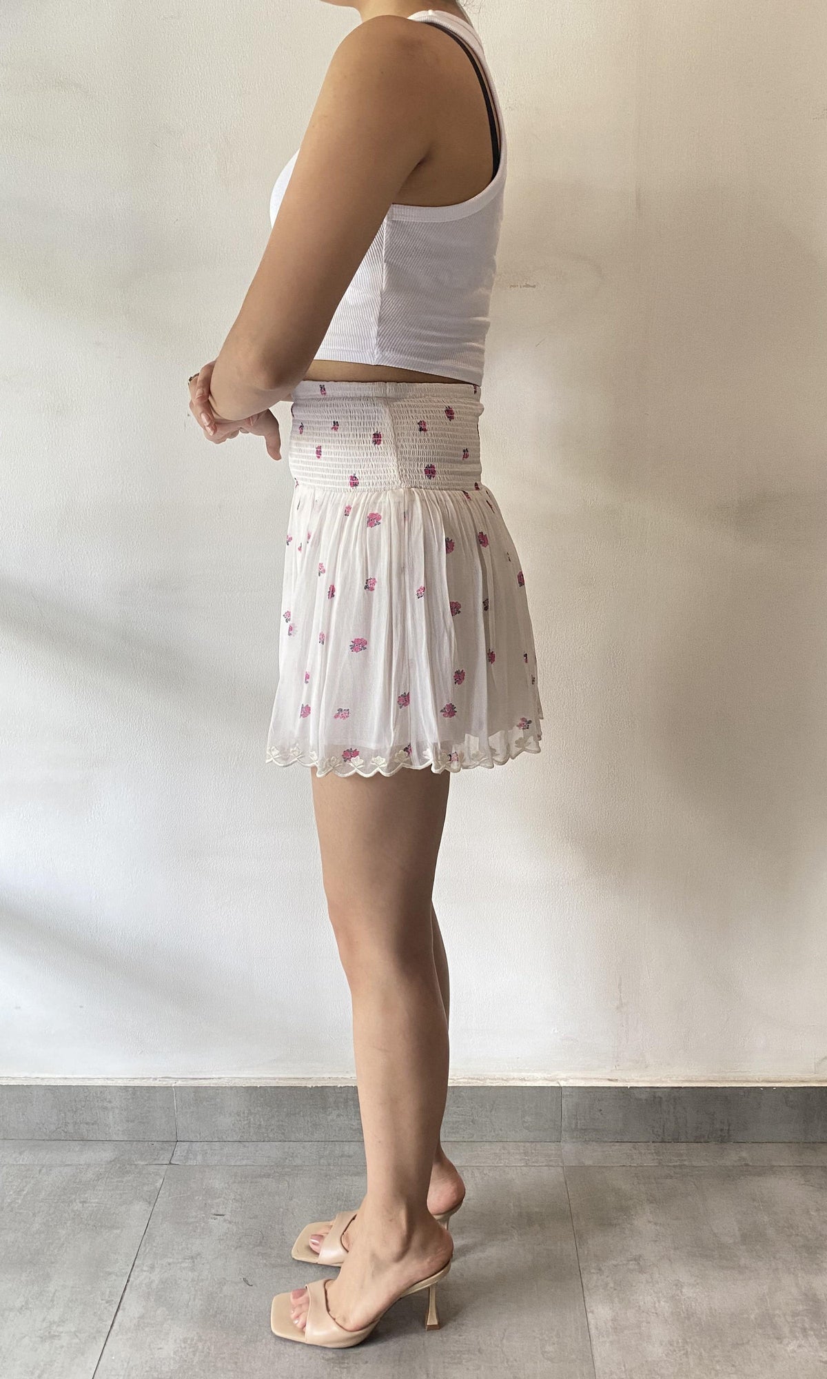 Womens | Inv Viscose Georgette Short Skirt | White Multi
