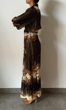 Hemant And Nandita | Inv Viscose Ggt Gold Lurex Stripe Long Shirt Dress | Brown Multi