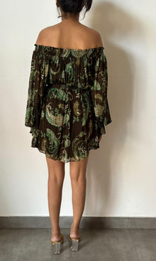 Womens | Inv Viscose Flat Chiffone Off Shoulder Short Dress | Brown