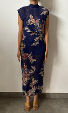 Hemant And Nandita | Inv Viscose Ggt Floer Jaquard Sleeveless Long Dress | Blue