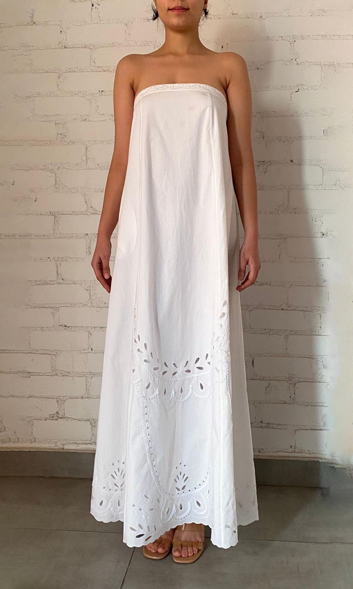 Womens | Inv Linen Cotton Strapless Long Dress | Green