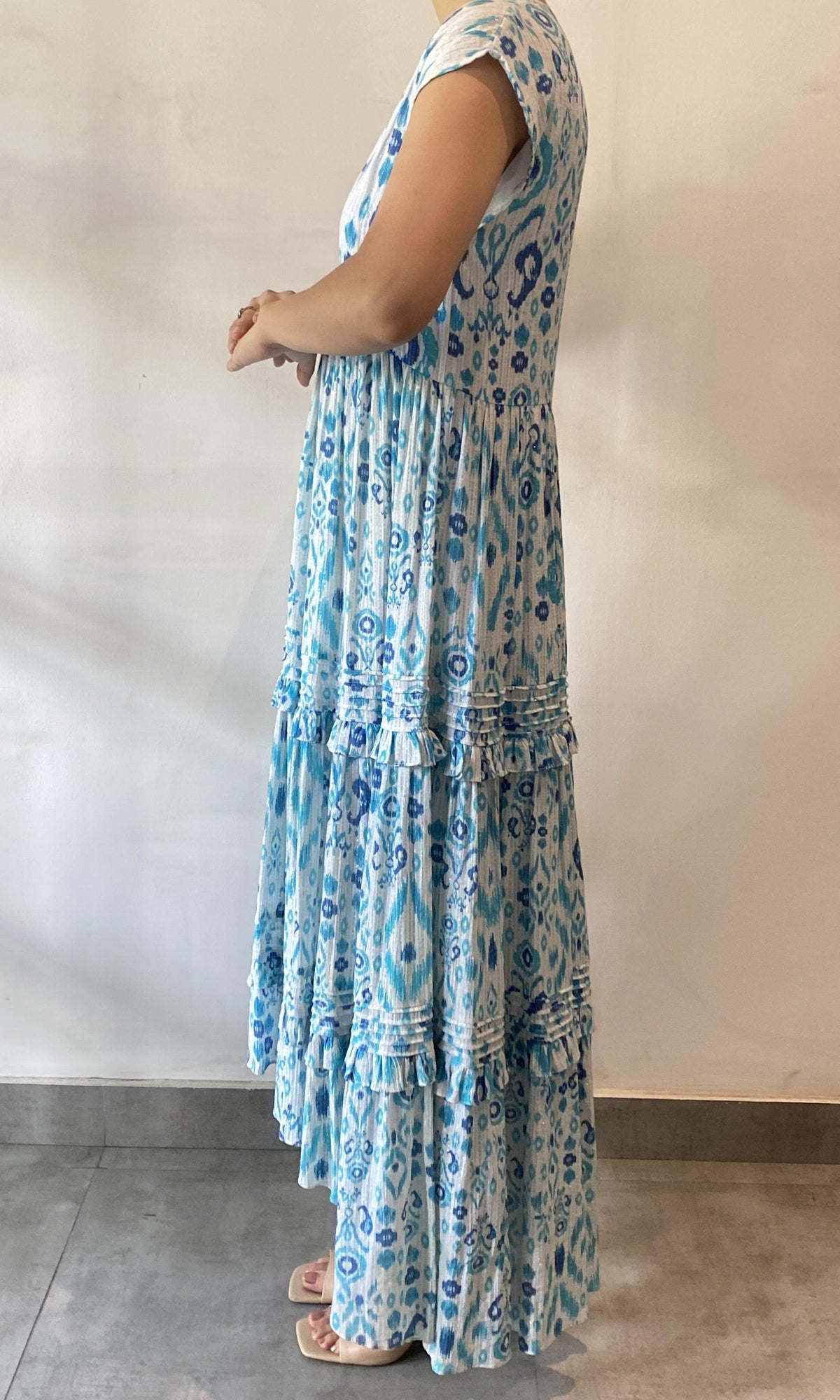 Womens | Inv Viscose Crinkle Rayon Long Dress | Blue