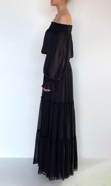 Womens | Johi Viscose Flat Chiffon Tiered Maxi Skirt | Black