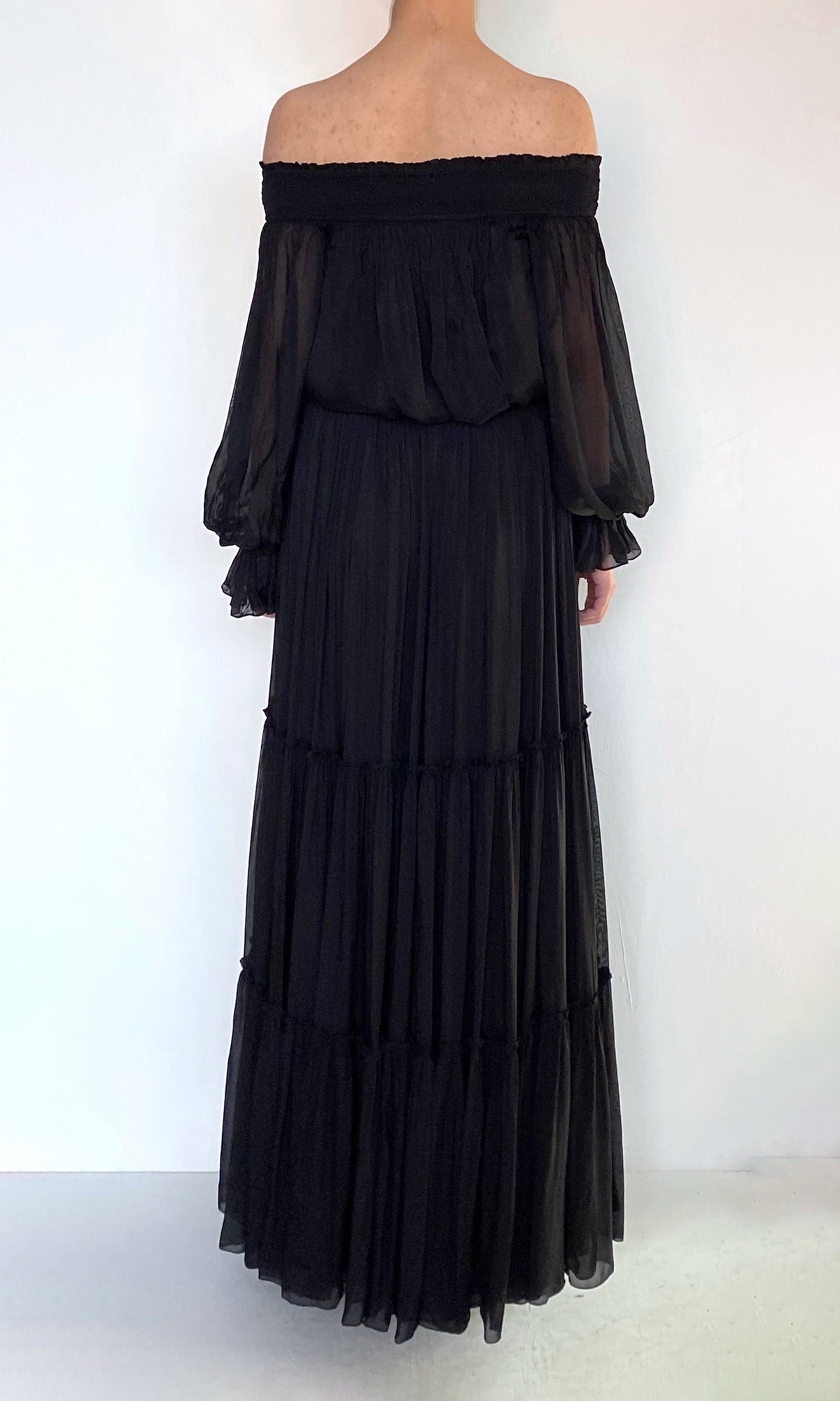 Womens | Johi Viscose Flat Chiffon Tiered Maxi Skirt | Black