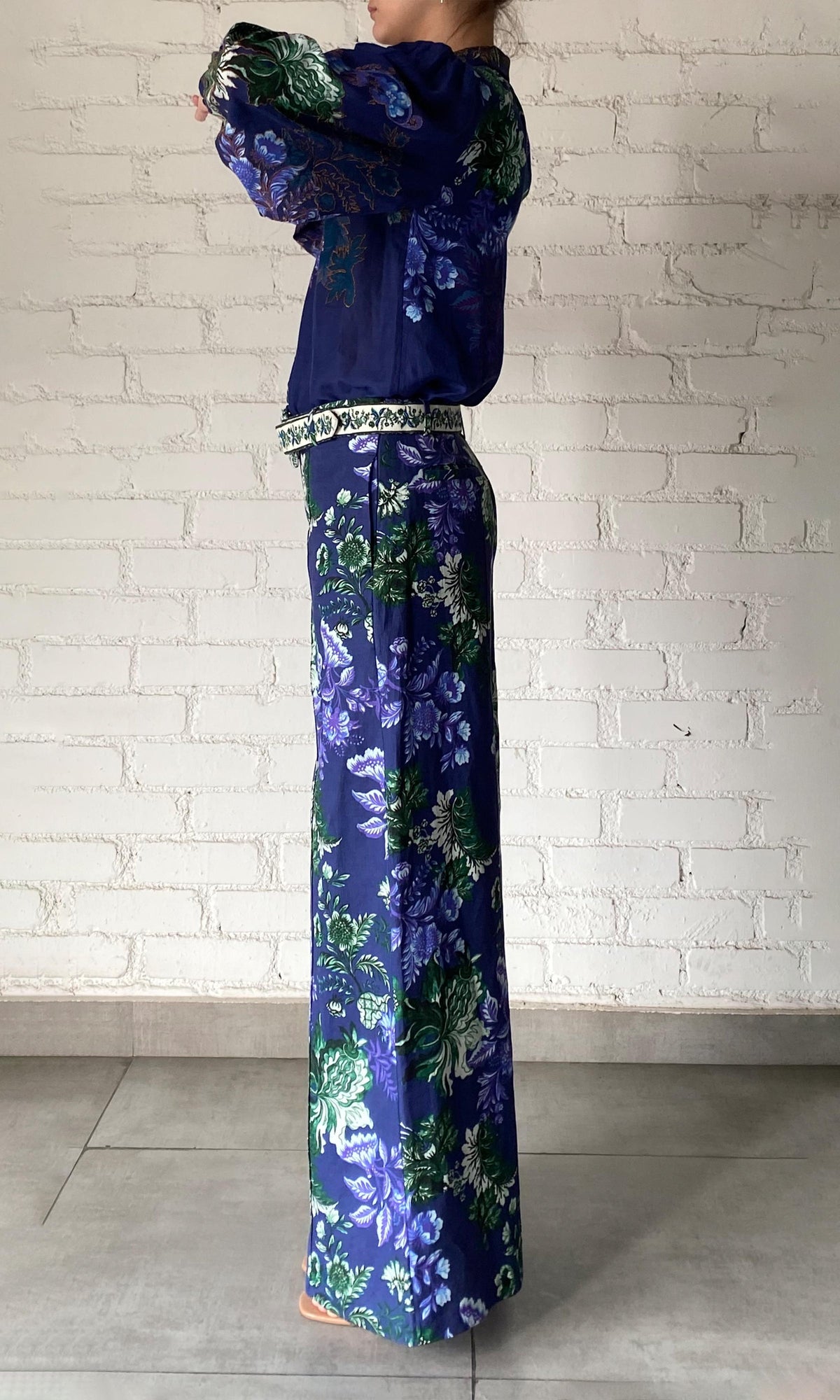 Hemant And Nandita | Keva Viscose Organza Linen Boho Shirt | Green Blue