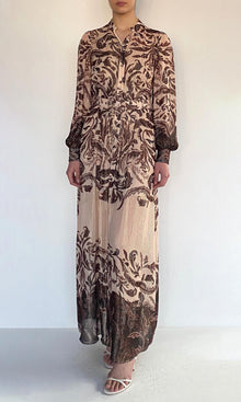 Hemant And Nandita | Lira Viscose Georgette Lurex Shirt Dress With Buckle Belt And Slip | Eggshell