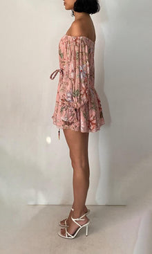 Womens | Mina Viscose Crinkle Chiffon Romper With Belt | Peach Floral