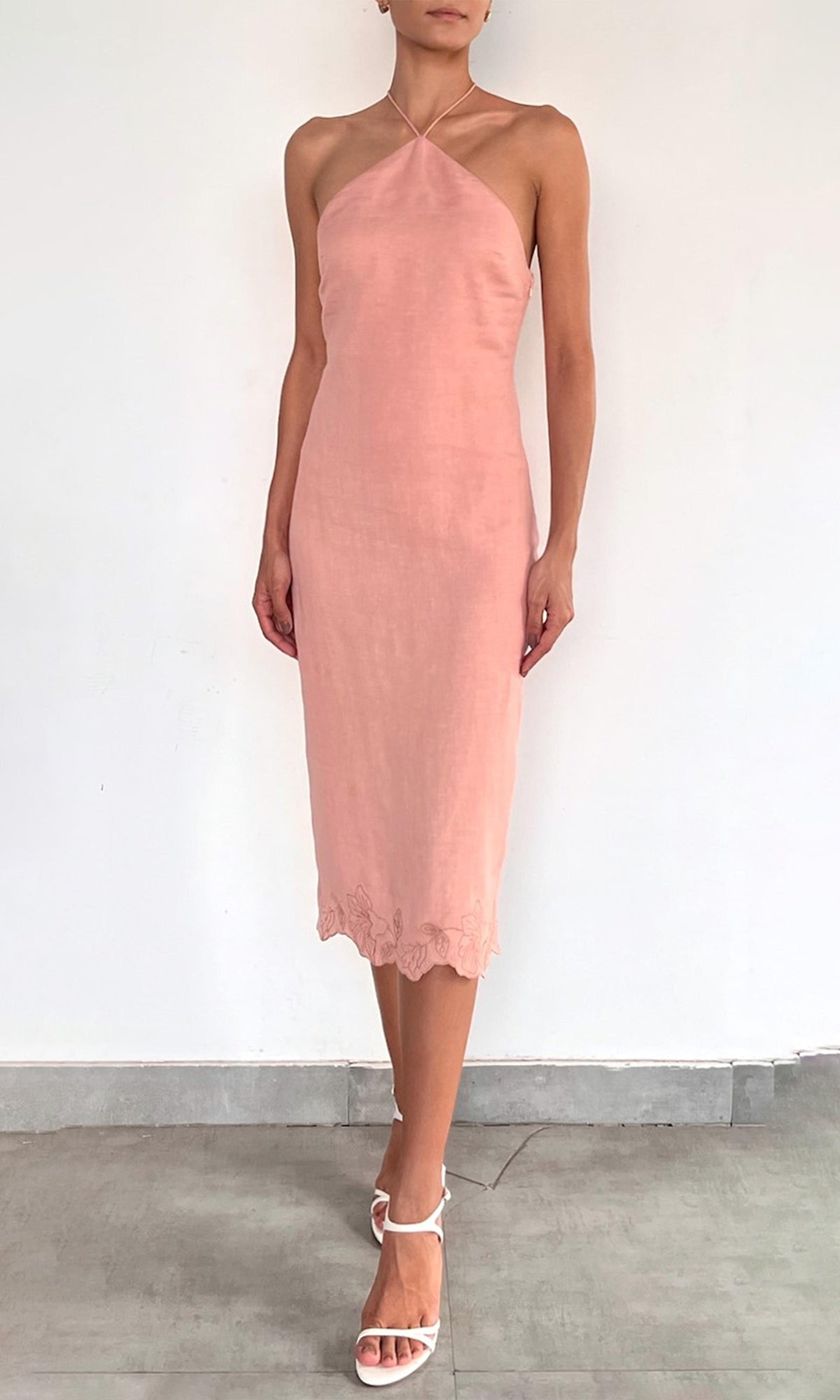 Hemant And Nandita | Nain Linen Cotton Midi Dress | Coral