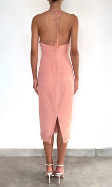 Hemant And Nandita | Nain Linen Cotton Midi Dress | Coral