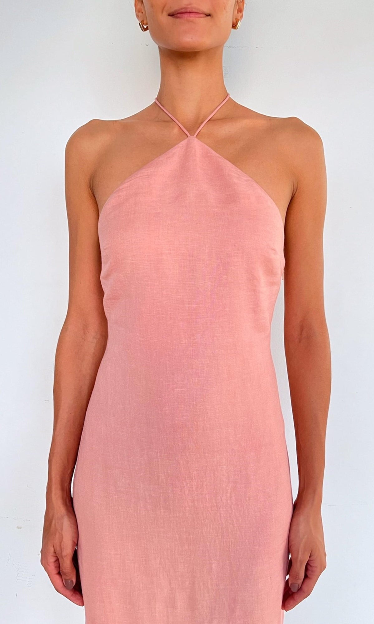 Hemant And Nandita | Nain Linen Cotton Midi Dress | Coral