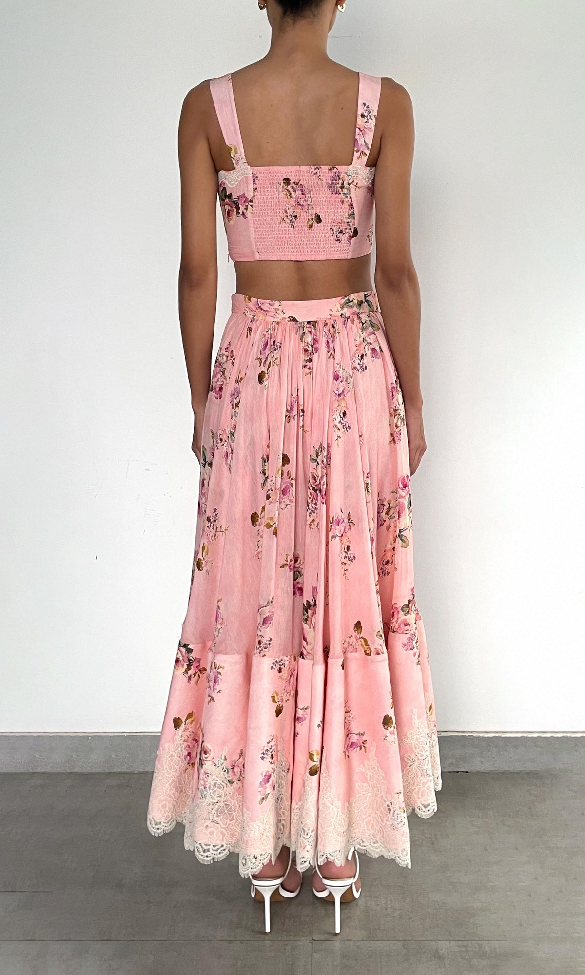 Hemant And Nandita | Niva Viscose Organza Linen Corset Top | Pink Floral
