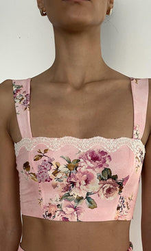 Hemant And Nandita | Niva Viscose Organza Linen Corset Top | Pink Floral