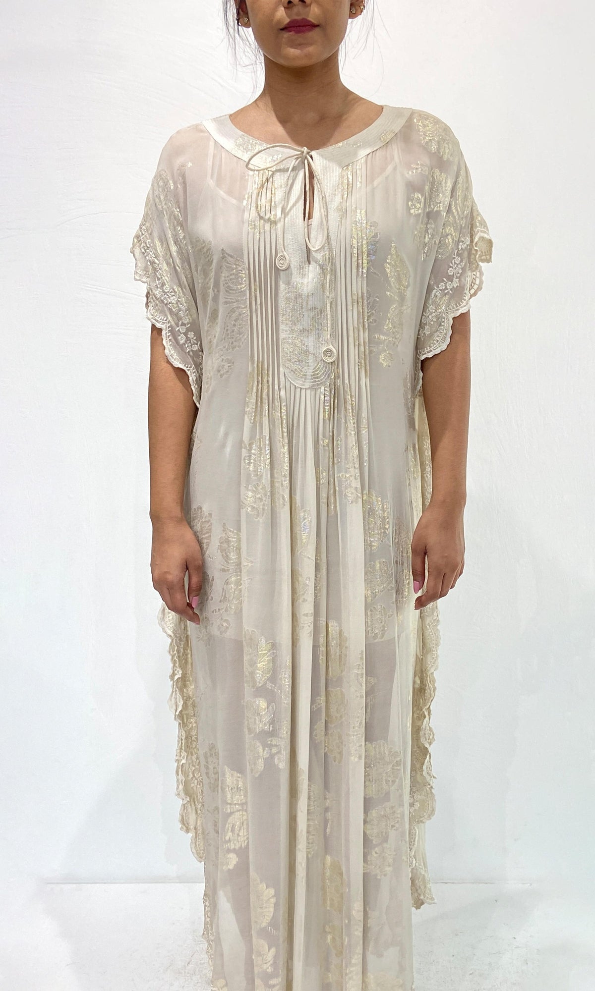Womens | Noor Viscose Georgette Floral Lurex Kaftan | White