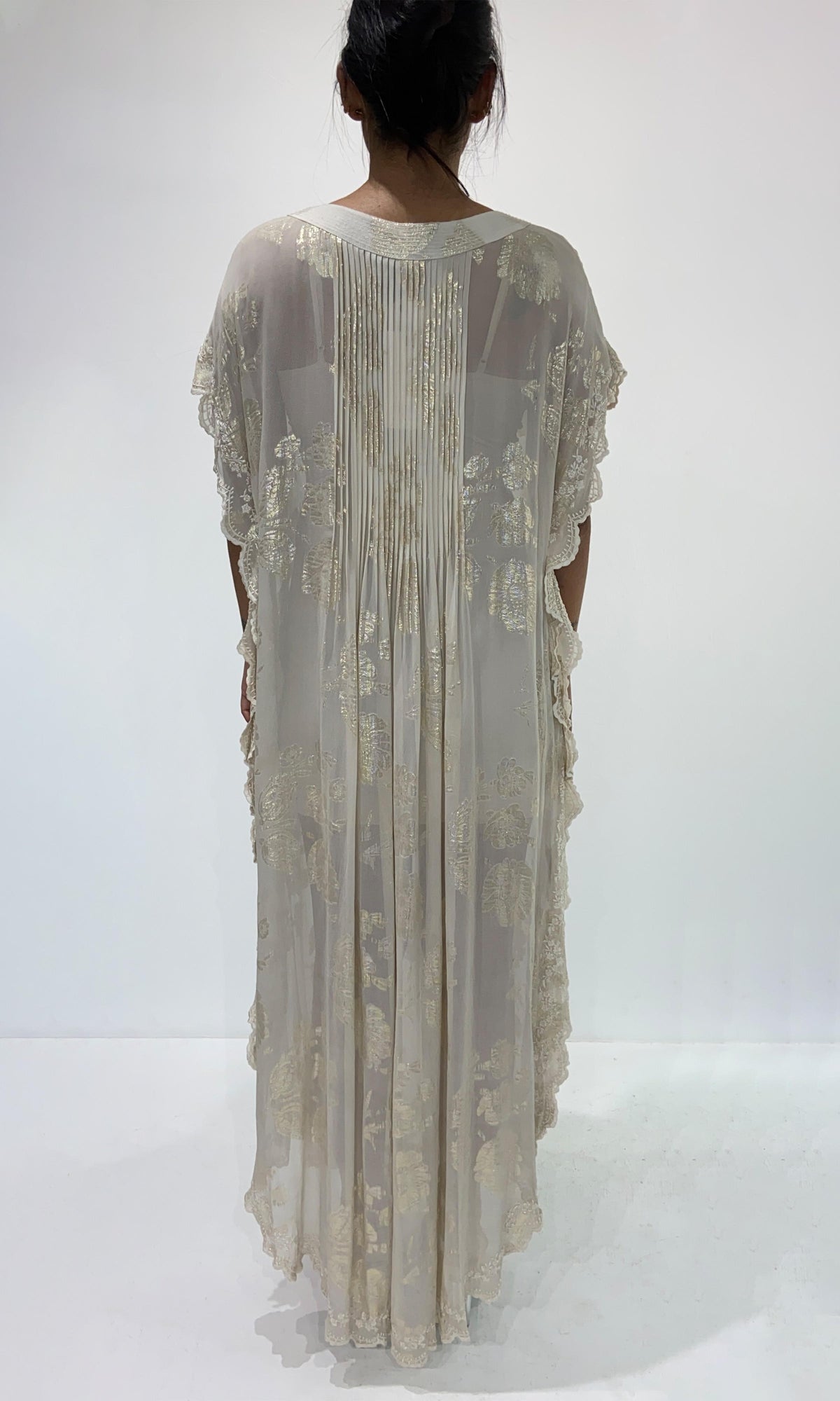 Womens | Noor Viscose Georgette Floral Lurex Kaftan | White