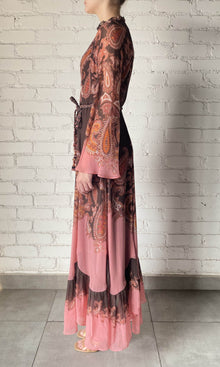 Womens | Omya Viscose Chiffon Long Dress With Braided Belt | Multicolor
