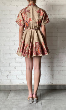 Womens | Omya Cotton Linen Short Dress | Beige/Orange Multi