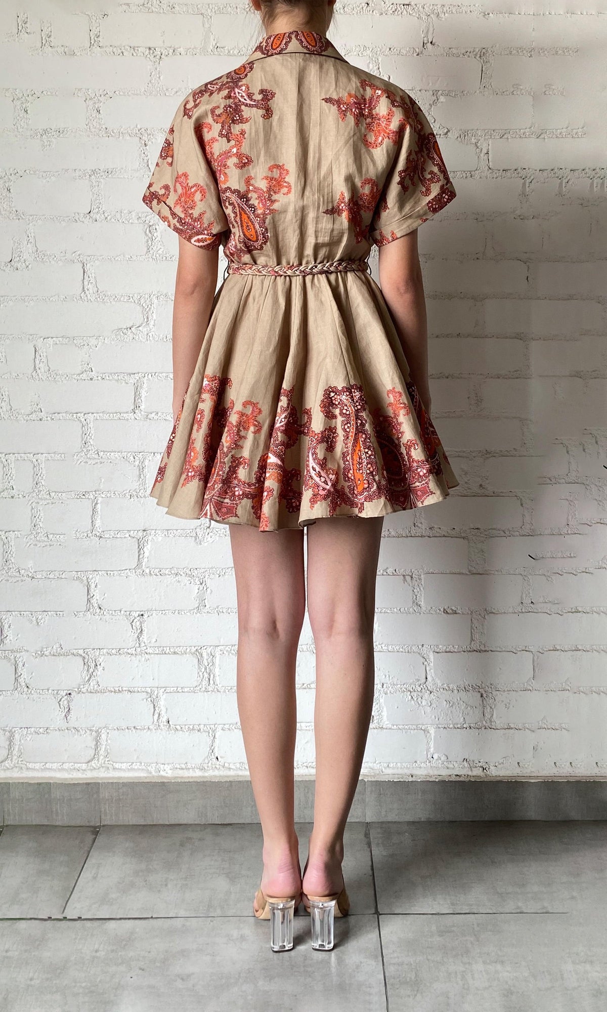 Womens | Omya Cotton Linen Short Dress | Beige/Orange Multi