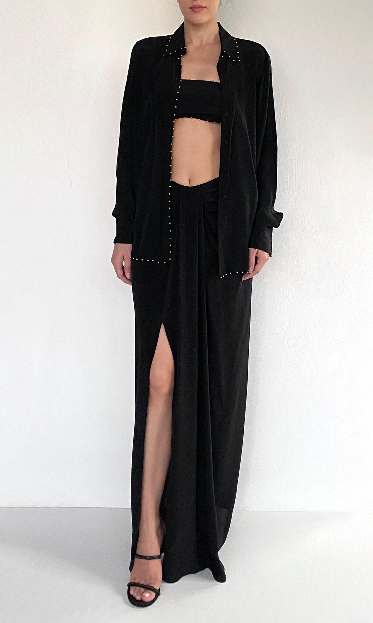 Womens | Palm Viscose Crepe Front Drape Maxi Skirt | Black
