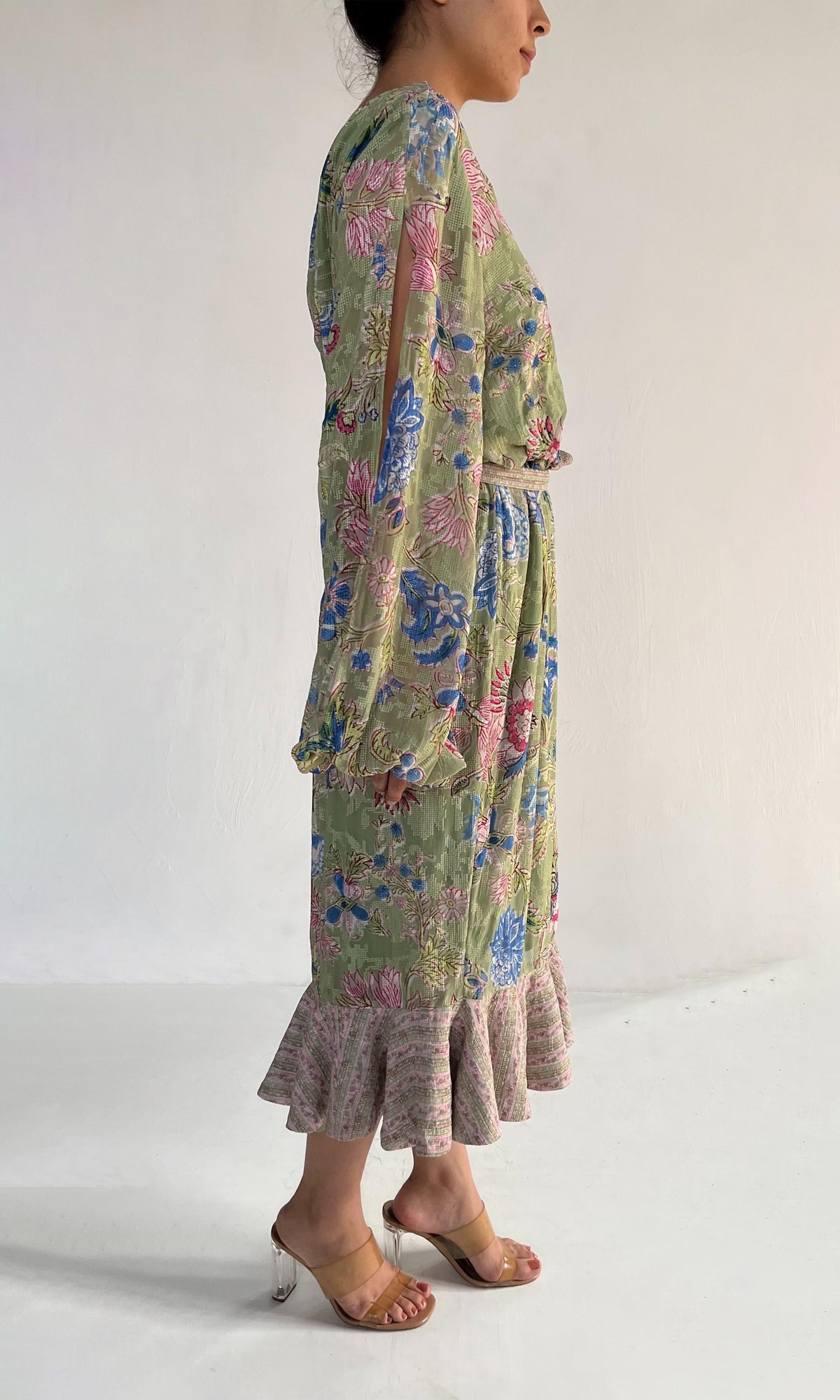 Hemant And Nandita | Rhea Viscose Cross Stitch Midi Dress | Green