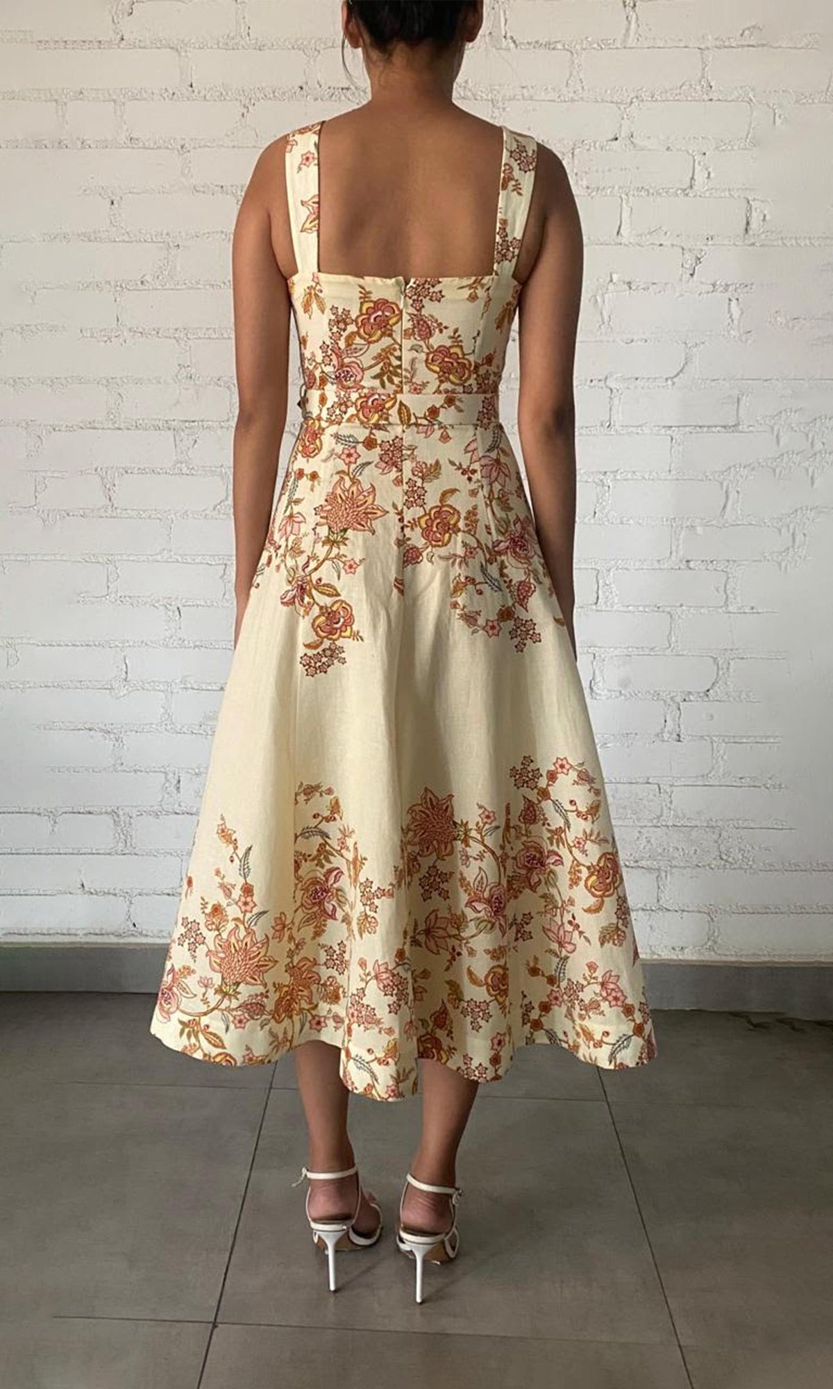 Hemant And Nandita | Riah Linen Cotton Midi Dress With Buckle Belt | Ivory