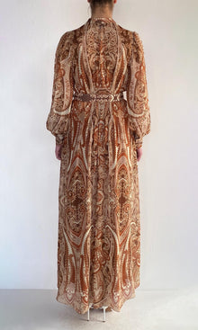 Womens | Rida Viscose Georgette-Gold Silver Lurex Stripe Maxi Dress | Eggshell