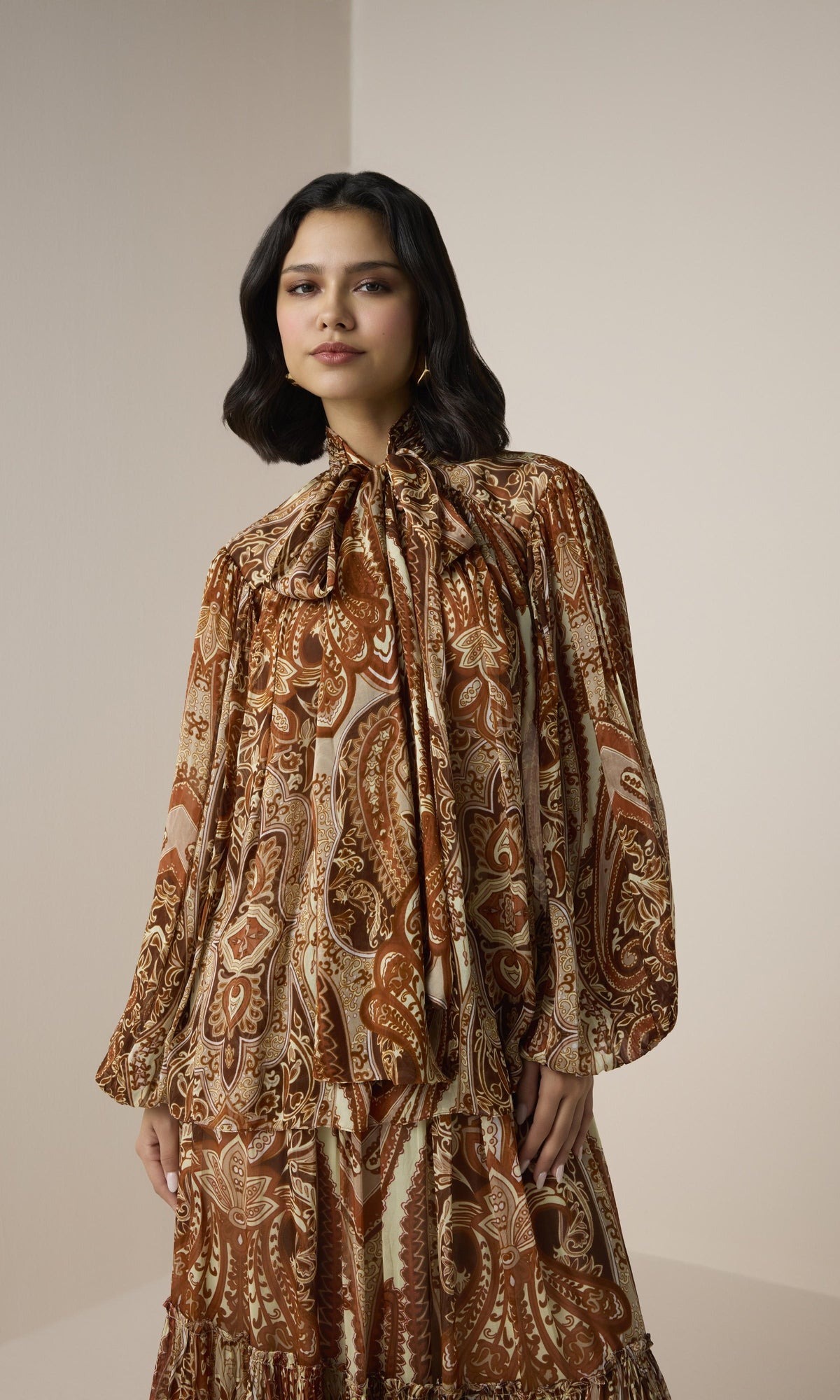 Hemant And Nandita | Rida Viscose Flat Chiffon Tiered Maxi Skirt | Multi