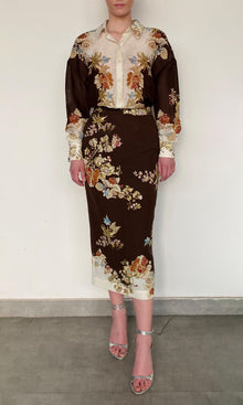 Womens | Rohi Viscose Linen Organza Oversized Shirt | Brown Multi