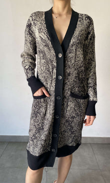 Hemant And Nandita | Ruha Polyester Woolen Knit Long Cardigan | Black/White
