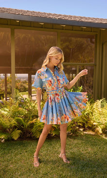 Hemant And Nandita | Saba Linen Cotton Short Dress With Buckle Belt | Blue Floral