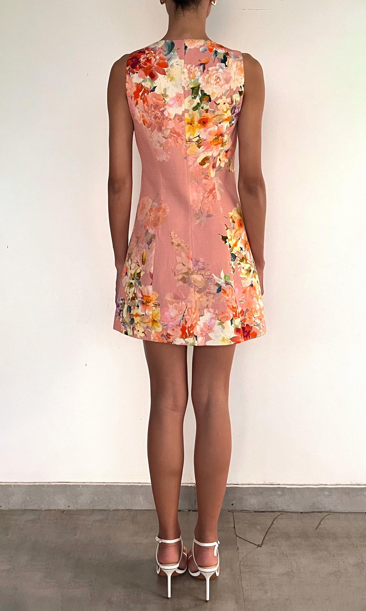 Womens | Saba Linen Cotton Mini Dress | Peach Floral