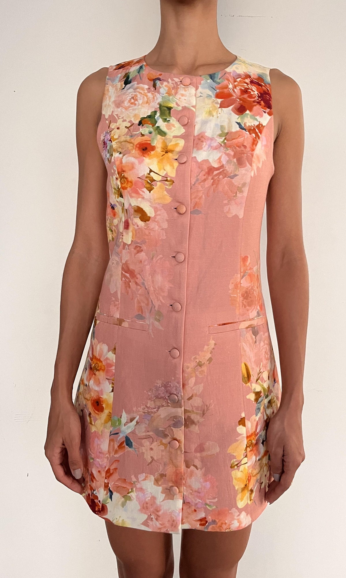 Womens | Saba Linen Cotton Mini Dress | Peach Floral