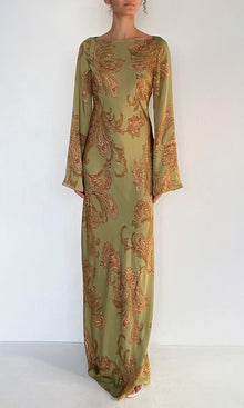 Hemant And Nandita | Sakhi Viscose Satin Long Bias Dress | Olive
