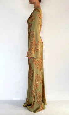 Hemant And Nandita | Sakhi Viscose Satin Long Bias Dress | Olive