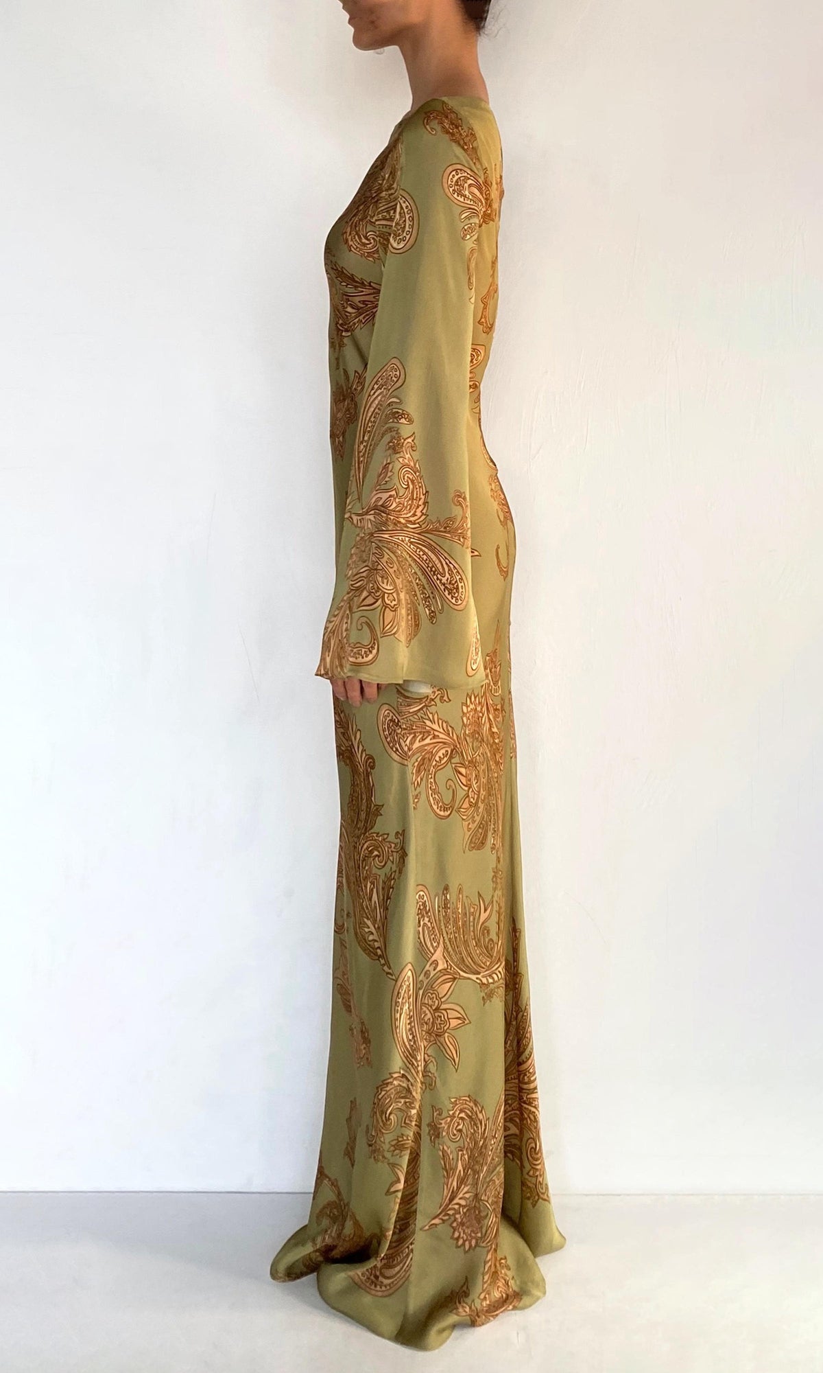 Hemant And Nandita | Sakhi Viscose Satin Long Bias Dress | Olive