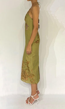 Hemant And Nandita | Sakhi Linen Cotton Midi Dress | Olive
