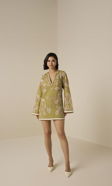 Womens | Sakhi Cotton Linen Mini Tunic Dress | Olive