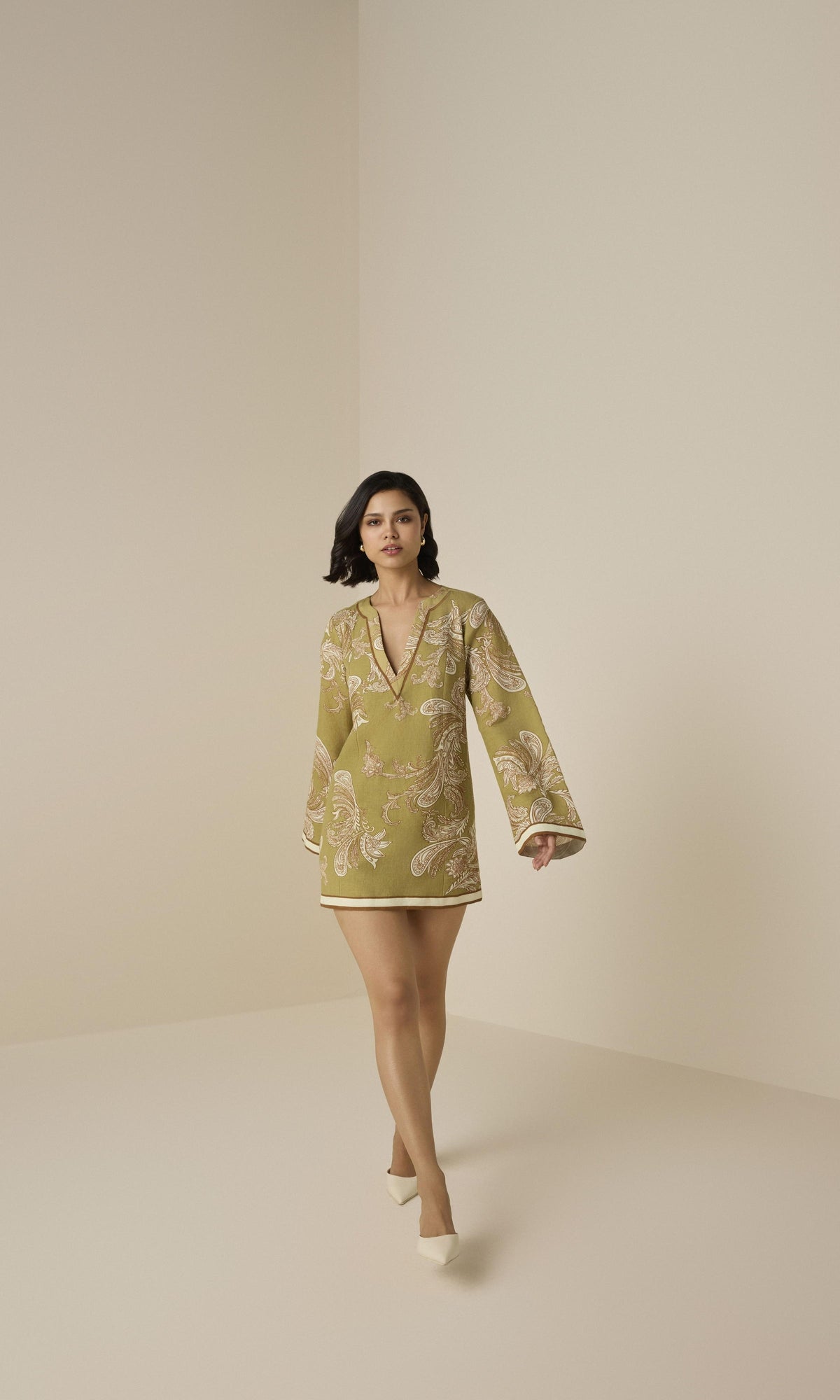 Womens | Sakhi Cotton Linen Mini Tunic Dress | Olive