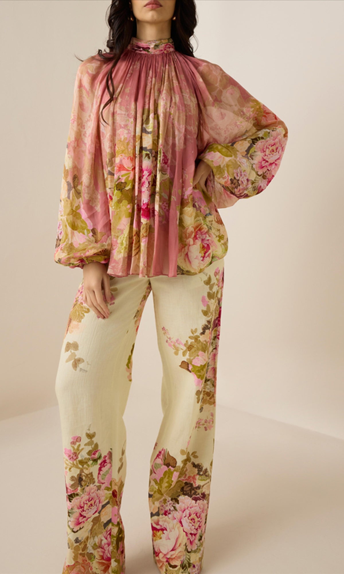 Womens | Sama Viscose Chiffone Boho Top With Cami | Peach Floral