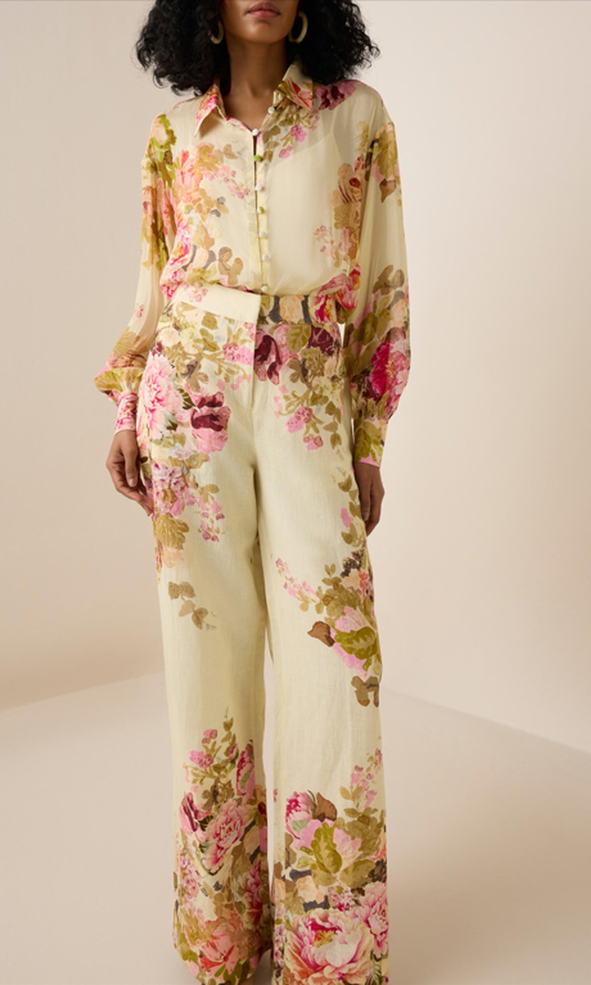 Womens | Sama Viscose Chiffon Shirt With Cami | Ivory Multi