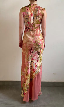 Womens | Sama Viscose Satin Long Dress | Peach Floral