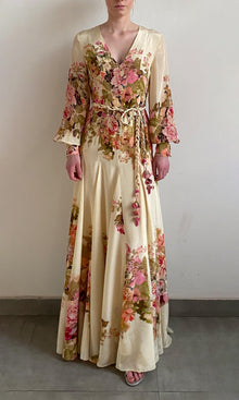 Hemant And Nandita | Sama Viscose Crepe Long Dress With Braided Belt | Off White Multi