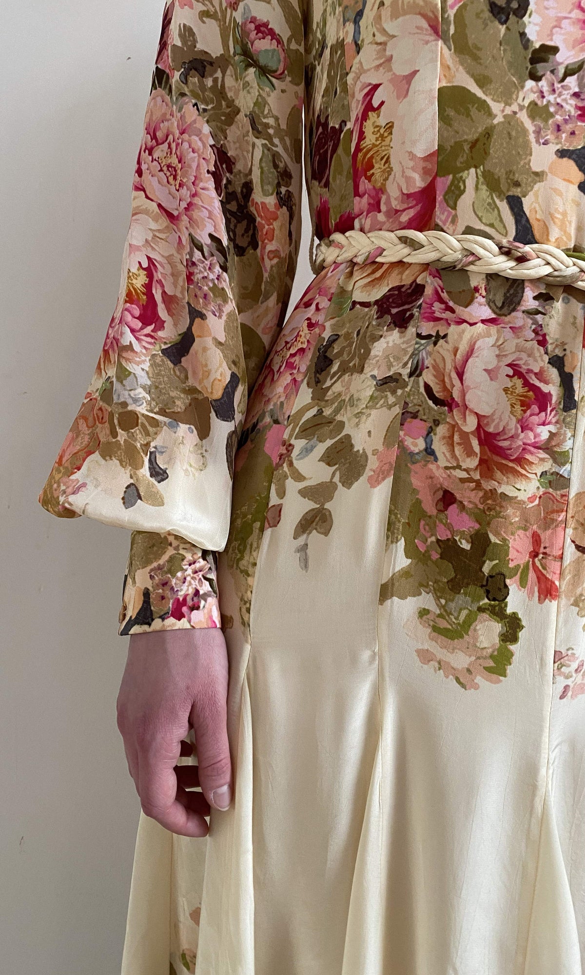 Hemant And Nandita | Sama Viscose Crepe Long Dress With Braided Belt | Off White Multi