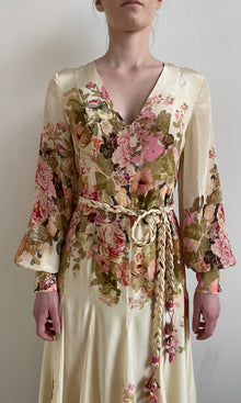 Hemant And Nandita | Sama Viscose Crepe Long Dress With Braided Belt | Off White Multi