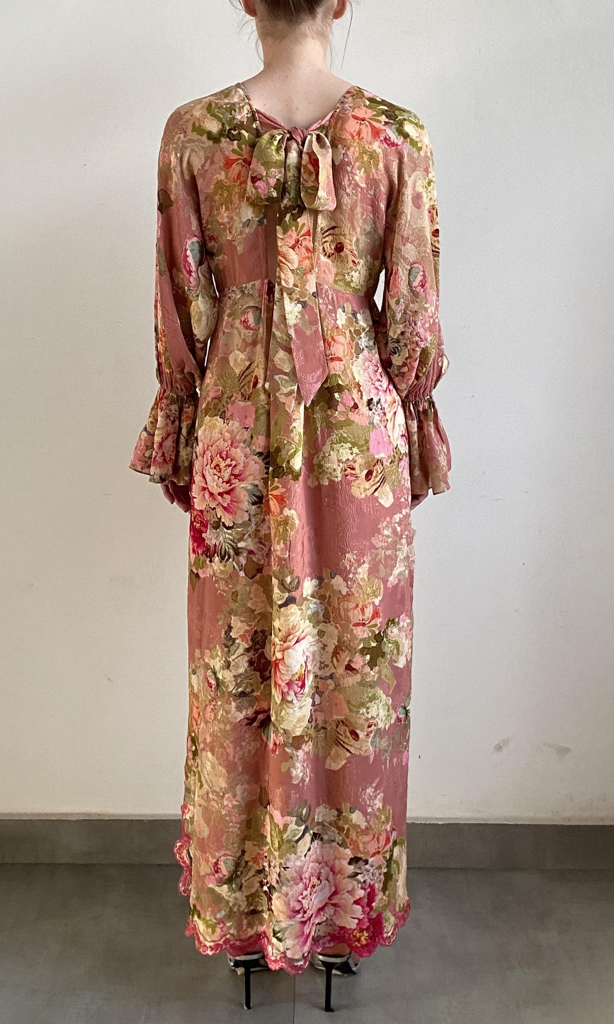 Womens | Sama Viscose Ggt Dobby Kaftan With Printed Slip | Peach Floral