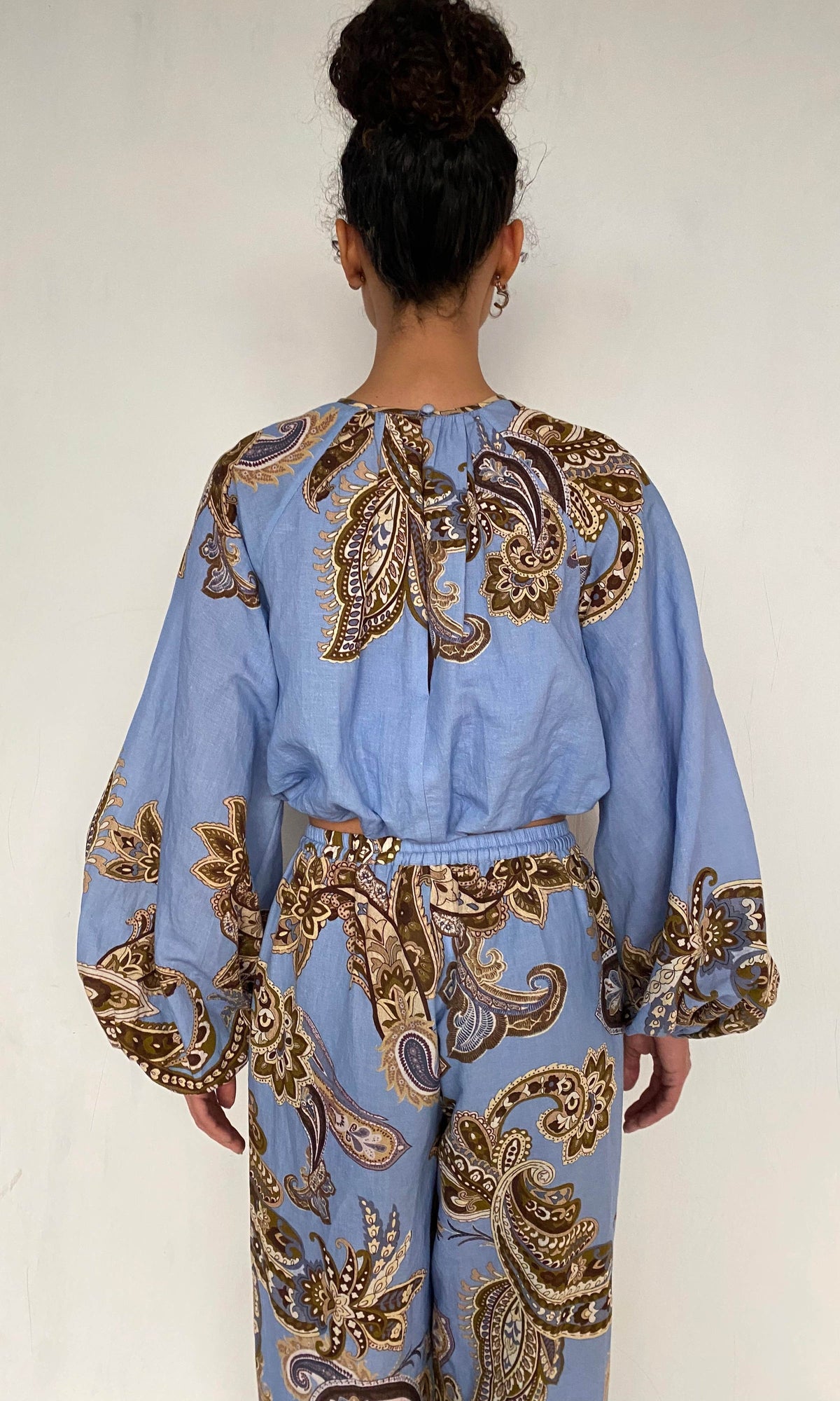 Womens | Saya Linen Cotton Bubble Hem Top | Cornflour Blue
